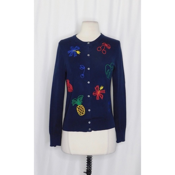 J. CREW Embroidered Jackie Cardigan Sweater Fruit Cherry Pineapple Cherries S - Picture 3 of 15